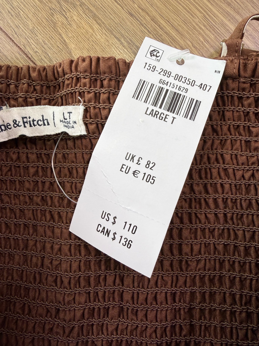 NWT Abercrombie & Fitch Smocked Dipped Waist Midi Dress Brown Polka Dot L Tall - Picture 8 of 12